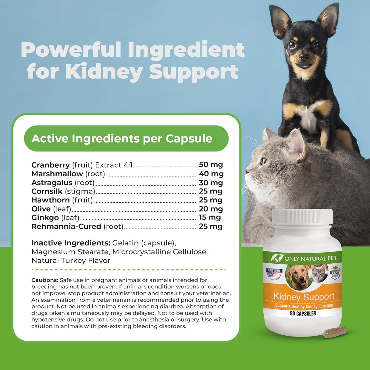 Suplemento renal natural ONLY NATURAL, 90 cápsulas saludables