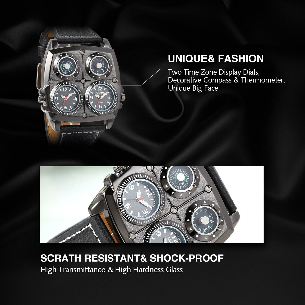 Reloj con brújula decorativa y dial de termómetro