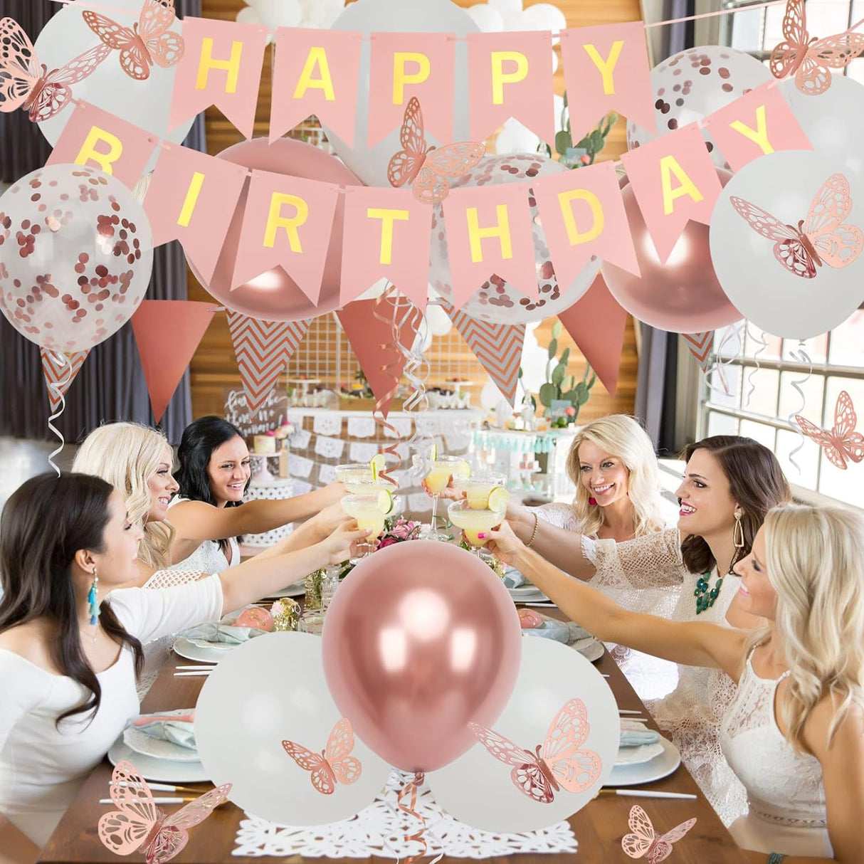 Decoración de Cumpleaños con Globos y Mariposas para Mujer y Niña