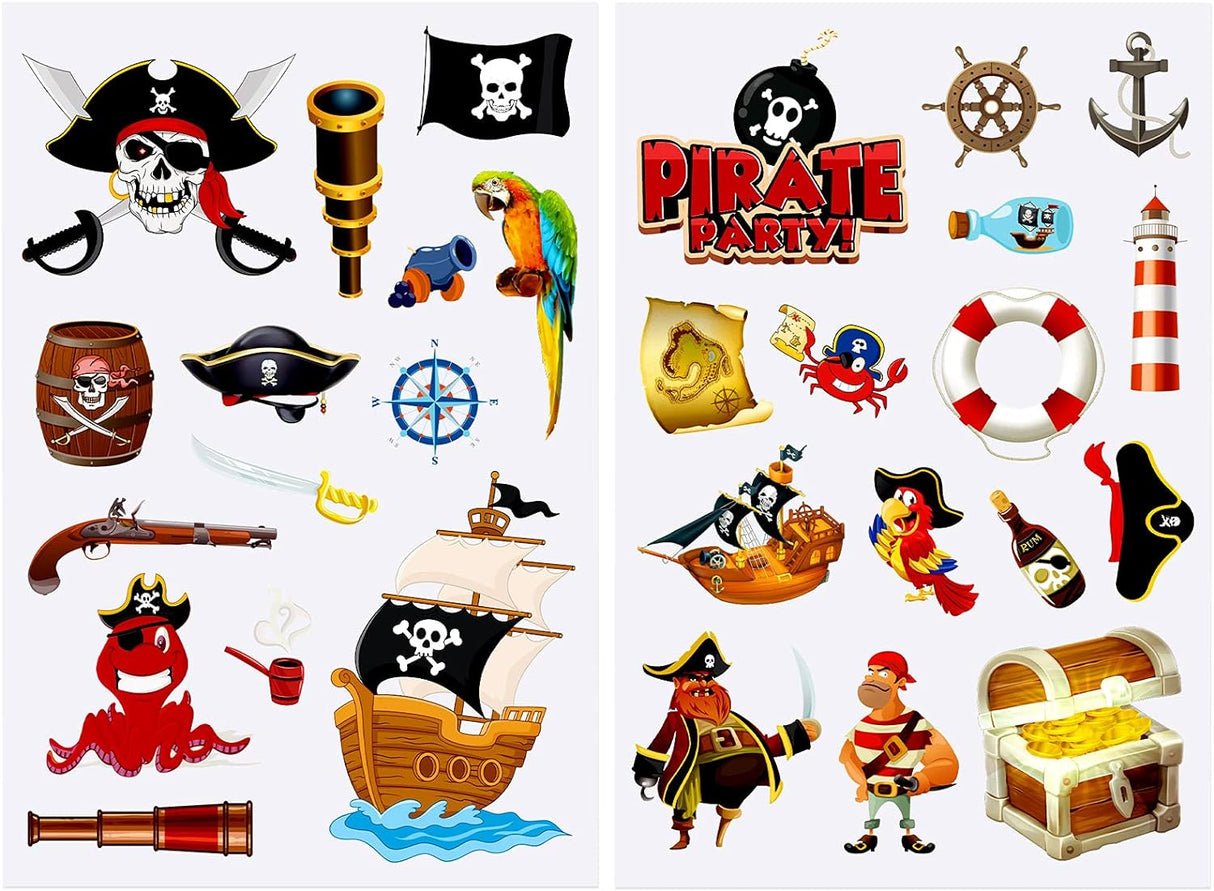 10 Hojas de Stickers de Piratas - Adhesivos para Fiestas