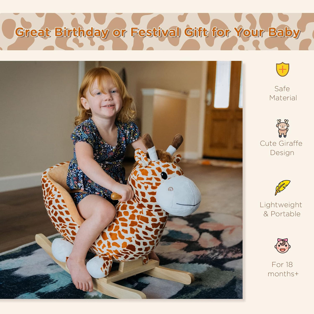Juguete de caballito de peluche Qaba, giraffe, 18-36 meses