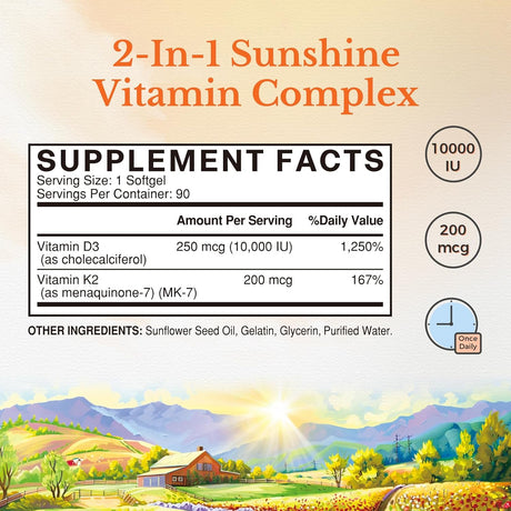 Vitalitown Vitamina D3 K2 Suplemento 90 cáp. Non-GMO