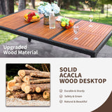 Flamaker Juego de comedor de 9 piezas para patio, mesa y sillas de madera de acacia al aire libre con cojines suaves, muebles de patio de mimbre para terraza, patio trasero, jardín