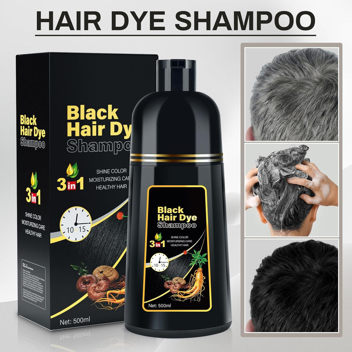 cosmpro Champú de tinte para cabello negro para cobertura.