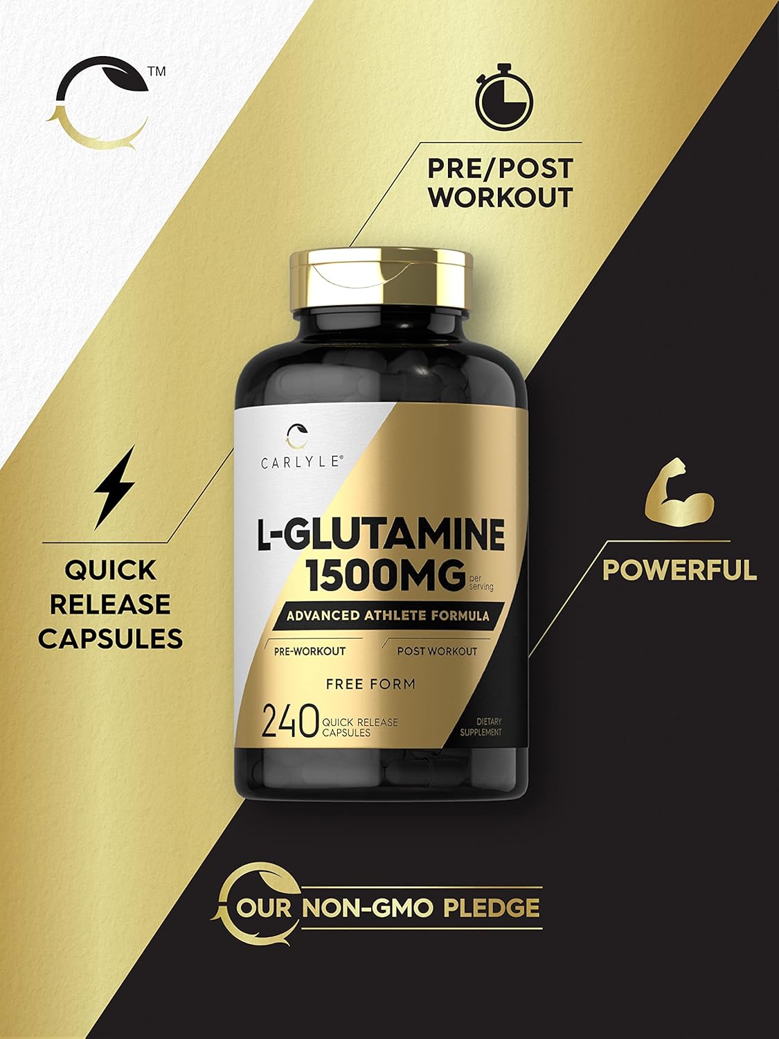 Cápsulas de Glutamina 1500mg Carlyle | 240 Conteos | Sin GMO