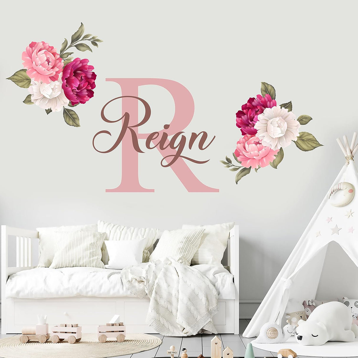 Vinilo Decorativo Nombre con Rosas - Personalizado para Niñas