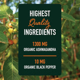 Suplemento Ashwagandha 1300mg, Adaptógeno, 120 cápsulas