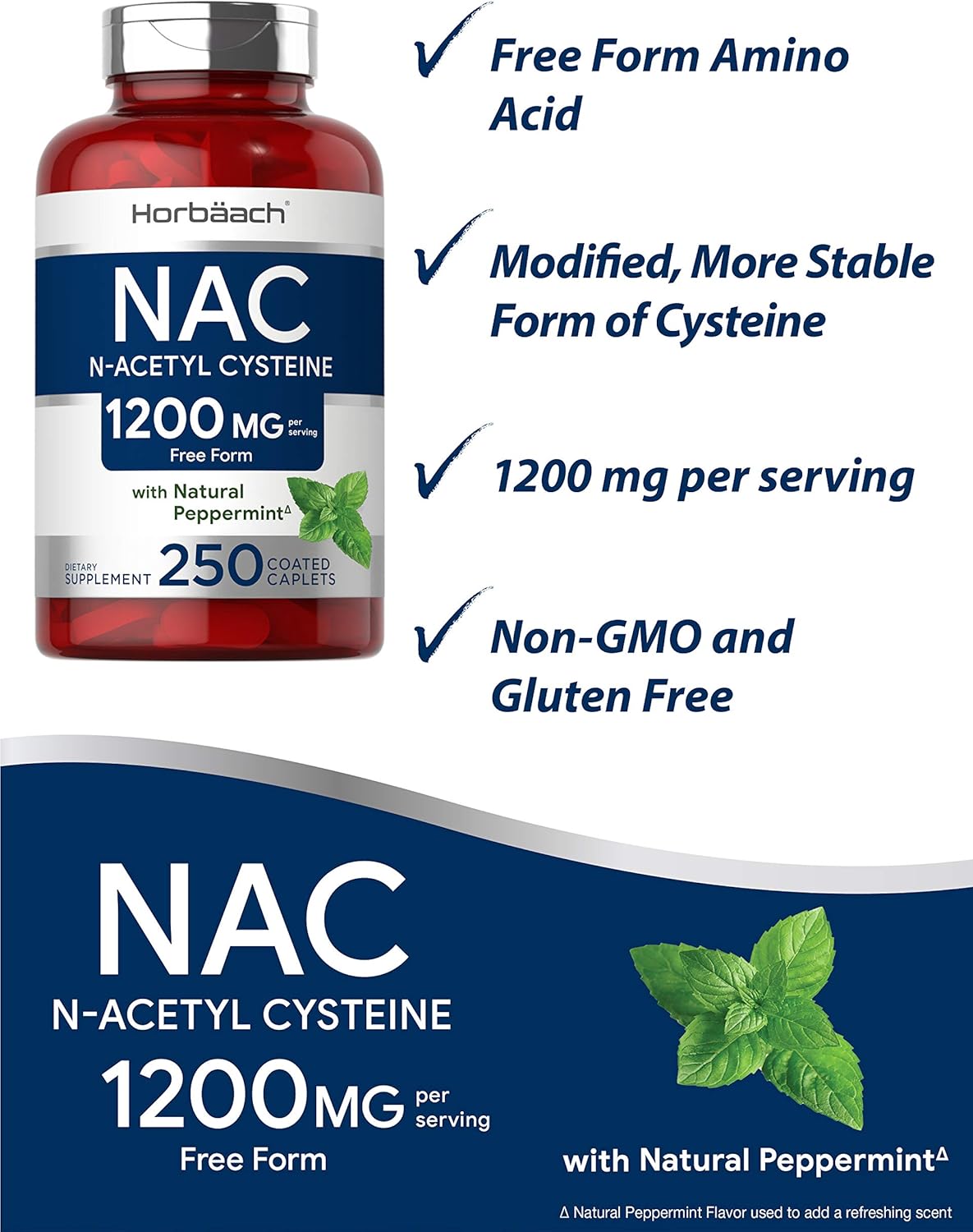 Suplemento NAC 1200 mg 250 cápsulas  N acetil cisteína