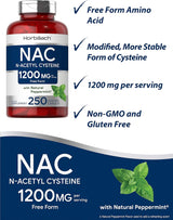 Suplemento NAC 1200 mg 250 cápsulas  N acetil cisteína