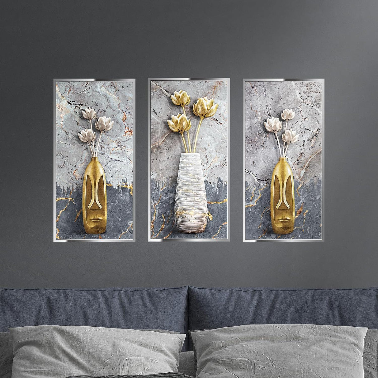 Pegatinas de Pared 3D Lotus, Set de 3, Adhesivas, 11.8x23.6