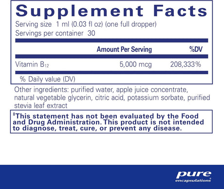 Pure Encapsulations Líquido B12 5,000 de metilcobalamina 1oz