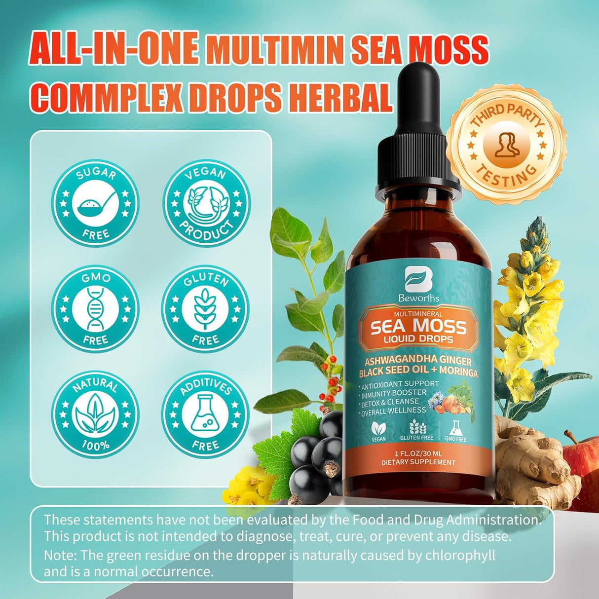 2PACK Sea Moss Drops - Irish Sea Moss con Hierba de Vaca