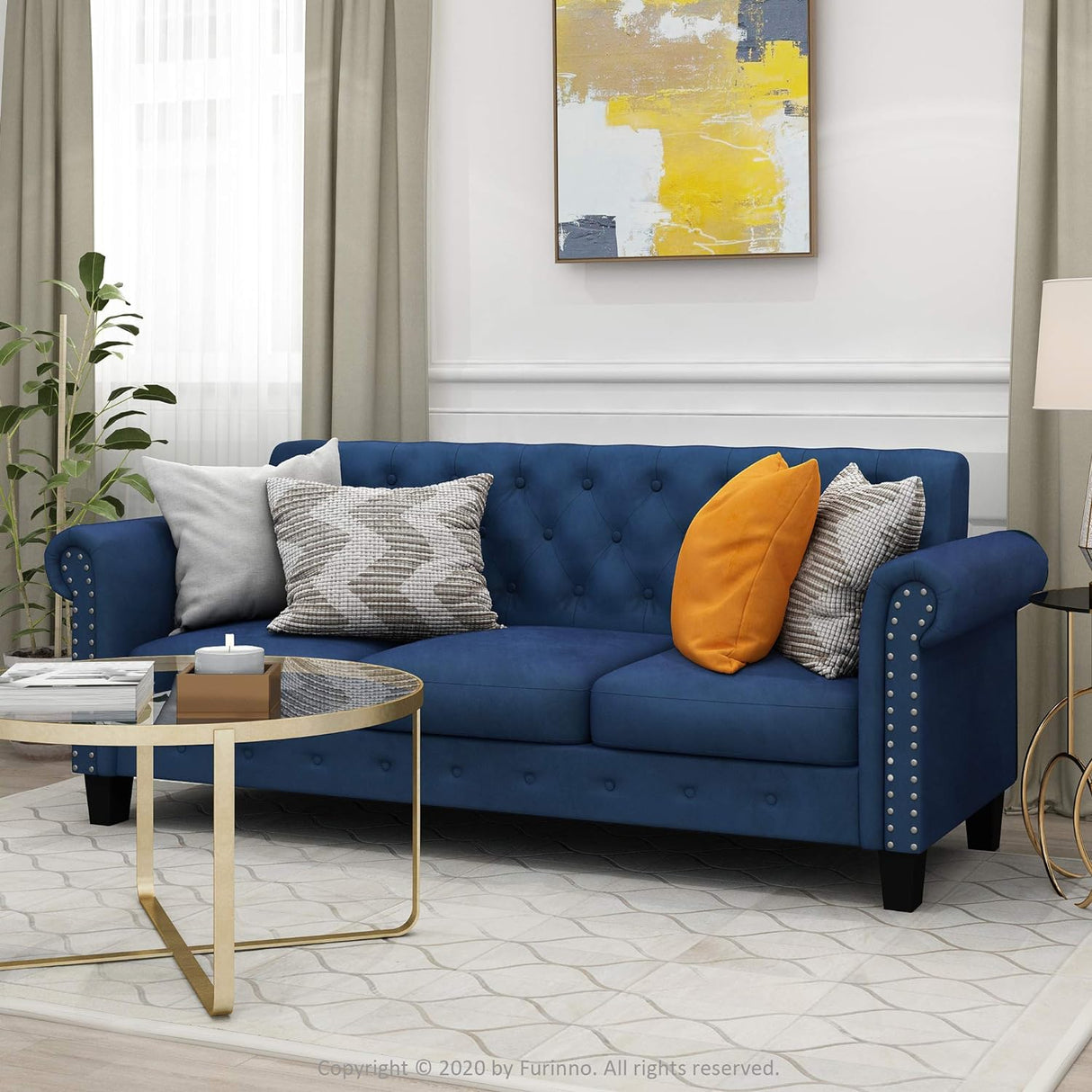 Sofá Chesterfield Vintage Modern 3 Plazas en Terciopelo Azul