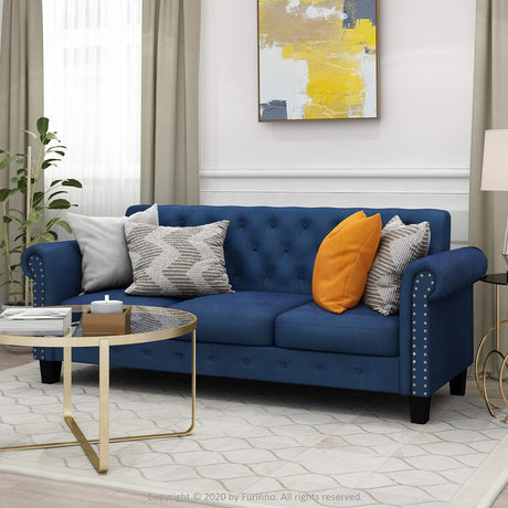 Sofá Chesterfield Vintage Modern 3 Plazas en Terciopelo Azul