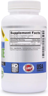 Magnesium Bisglycinato 200mg Chelado, Sin Laxantes, GMO