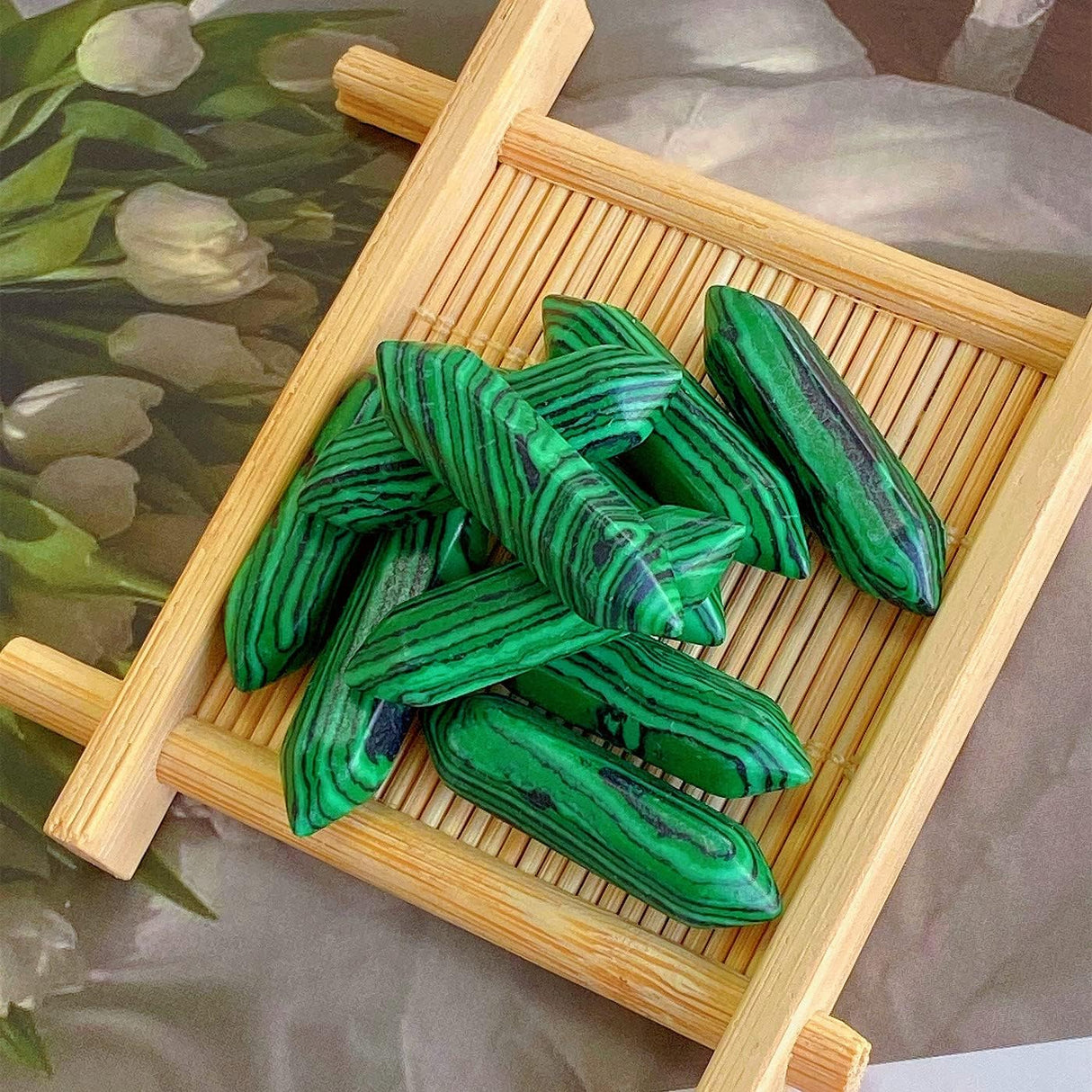 Varitas de Cristales de Malaquita para Sanación y Meditación