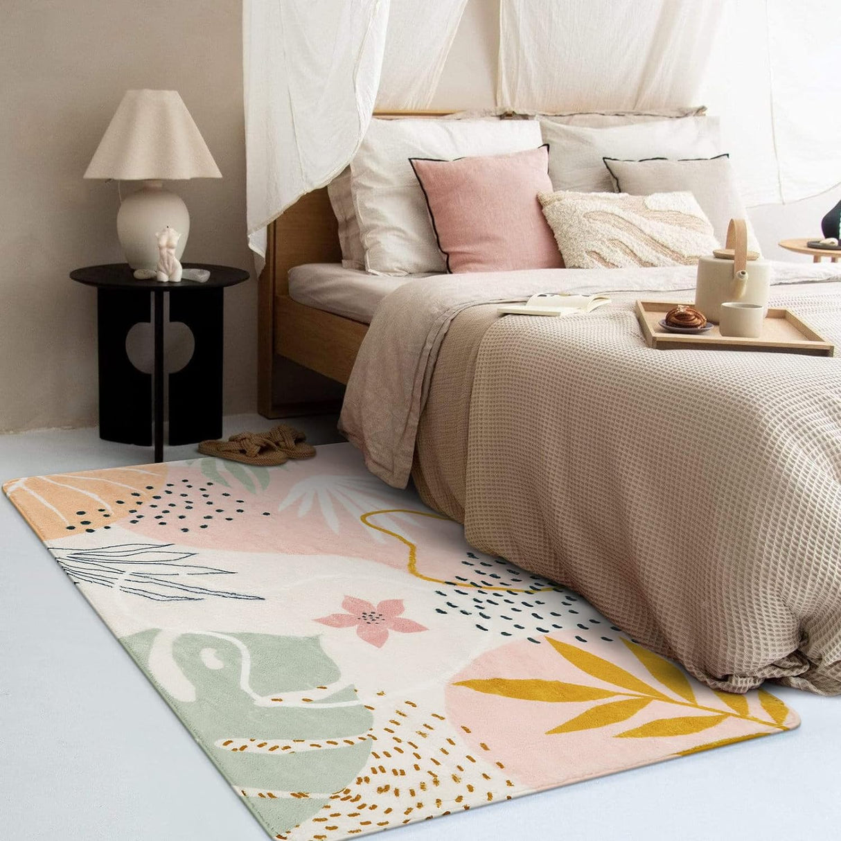 Alfombra rosa lavable para sala de estar, Rosa Lahome