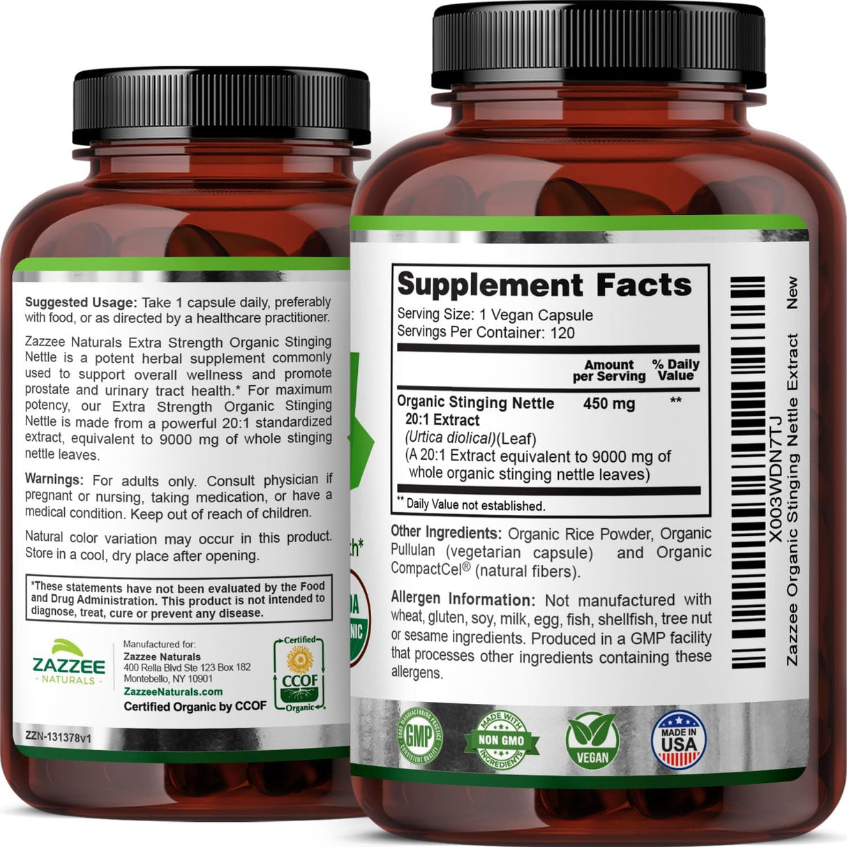 Extracto de Ortiga Zazzee 20:1, 9000 mg, 120 Cápsulas