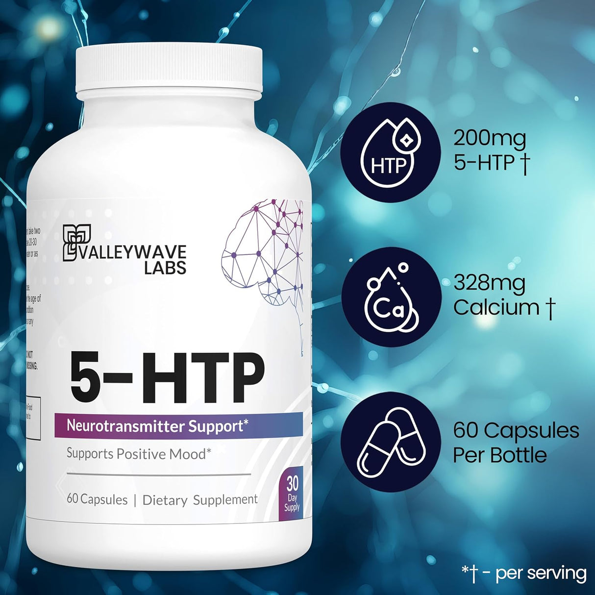 Suplemento 5-HTP 200mg - Apoyo al ánimo y sueño, 60 cápsulas