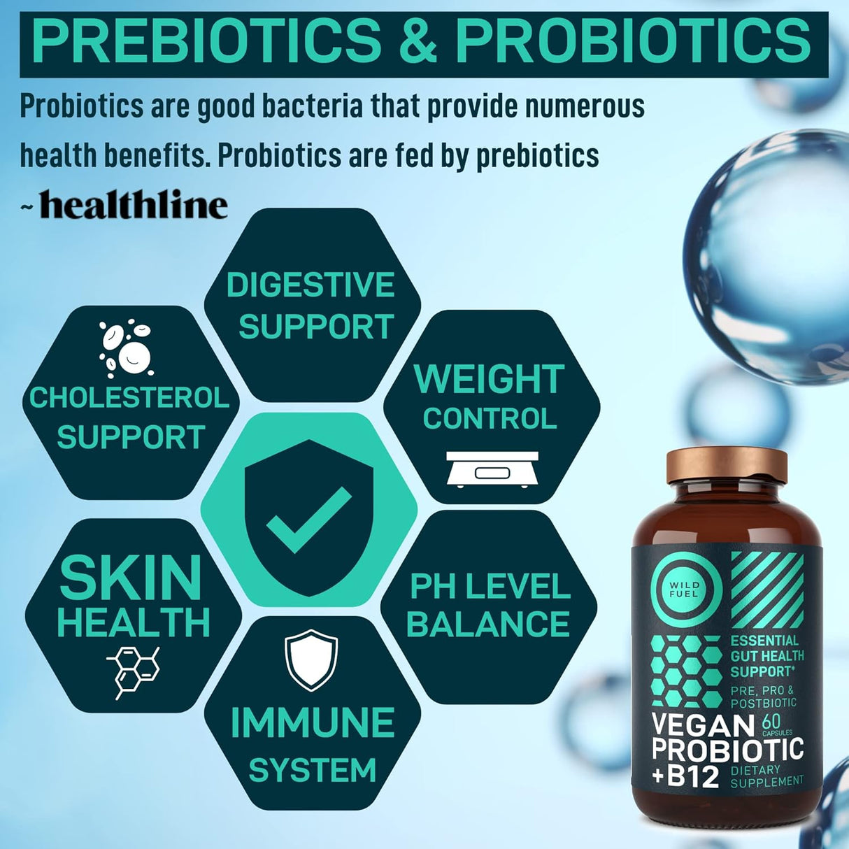 Vegan Probiotic Plus B12 - 22B CFU, Prebiotics, Digestión