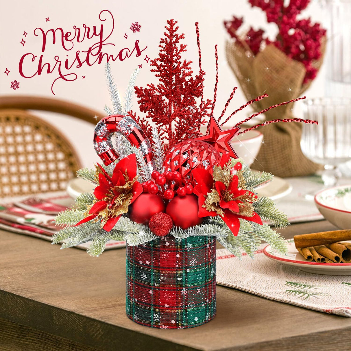 Árbol de Navidad Miniatura Artificial, Decoración con Adornos