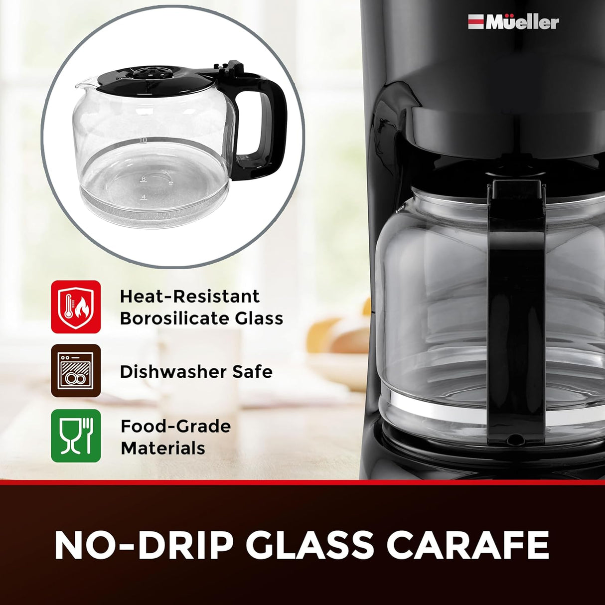 Cafetera Mueller 12 Tazas: Auto-Off, Filtro Reutilizable, Modelo: MCM-12