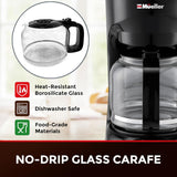 Cafetera Mueller 12 Tazas: Auto-Off, Filtro Reutilizable, Modelo: MCM-12