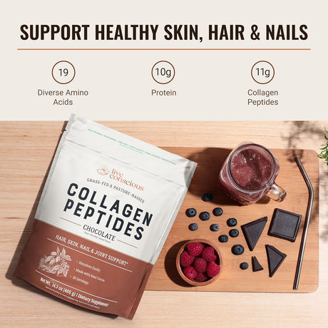 Colágeno en Polvo - Live Conscious - Apoyo para piel y cabello - 30 Serv.