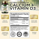 Suplemento Calcio 1200 mg con vitamina D3 apoyo óseo
