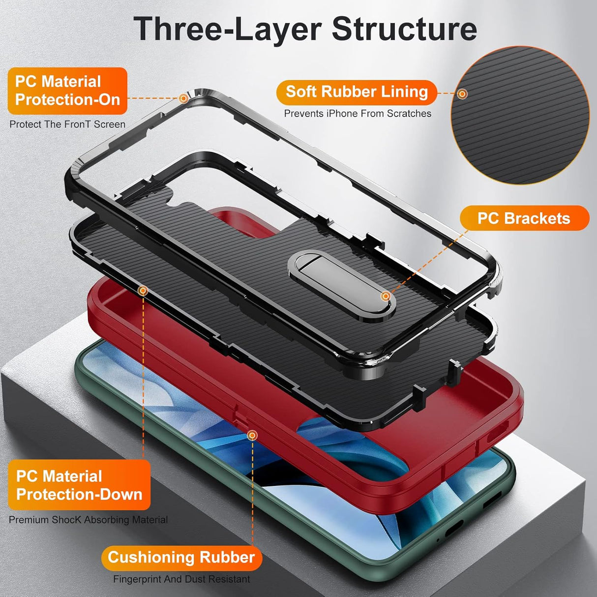 BaHaHoues Funda para Samsung Galaxy S22, Samsung S22 con soporte integrado, a prueba de golpes, polvo y caídas, de grado militar, funda protectora para Galaxy S22 5G de 6.1 pulgadas (rojo/negro)
