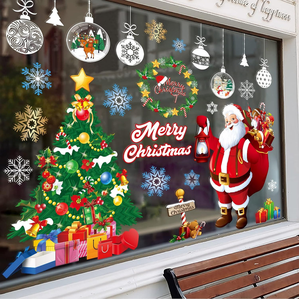 Adhesivos Navideños Yusongirl, Santa, Árbol, Nieve, Reutilizables