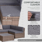 Outsunny Juego de muebles de patio de 7 piezas, juego de conversación de mimbre para exteriores, juego de sofá modular de ratán PE para todo tipo de clima, con cojines y mesa de madera sintética, almohadas a rayas, gris