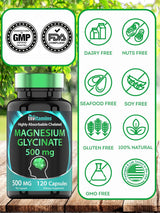 Magnesio Glicinato 500mg, 120 cápsulas, para dormir y nervios