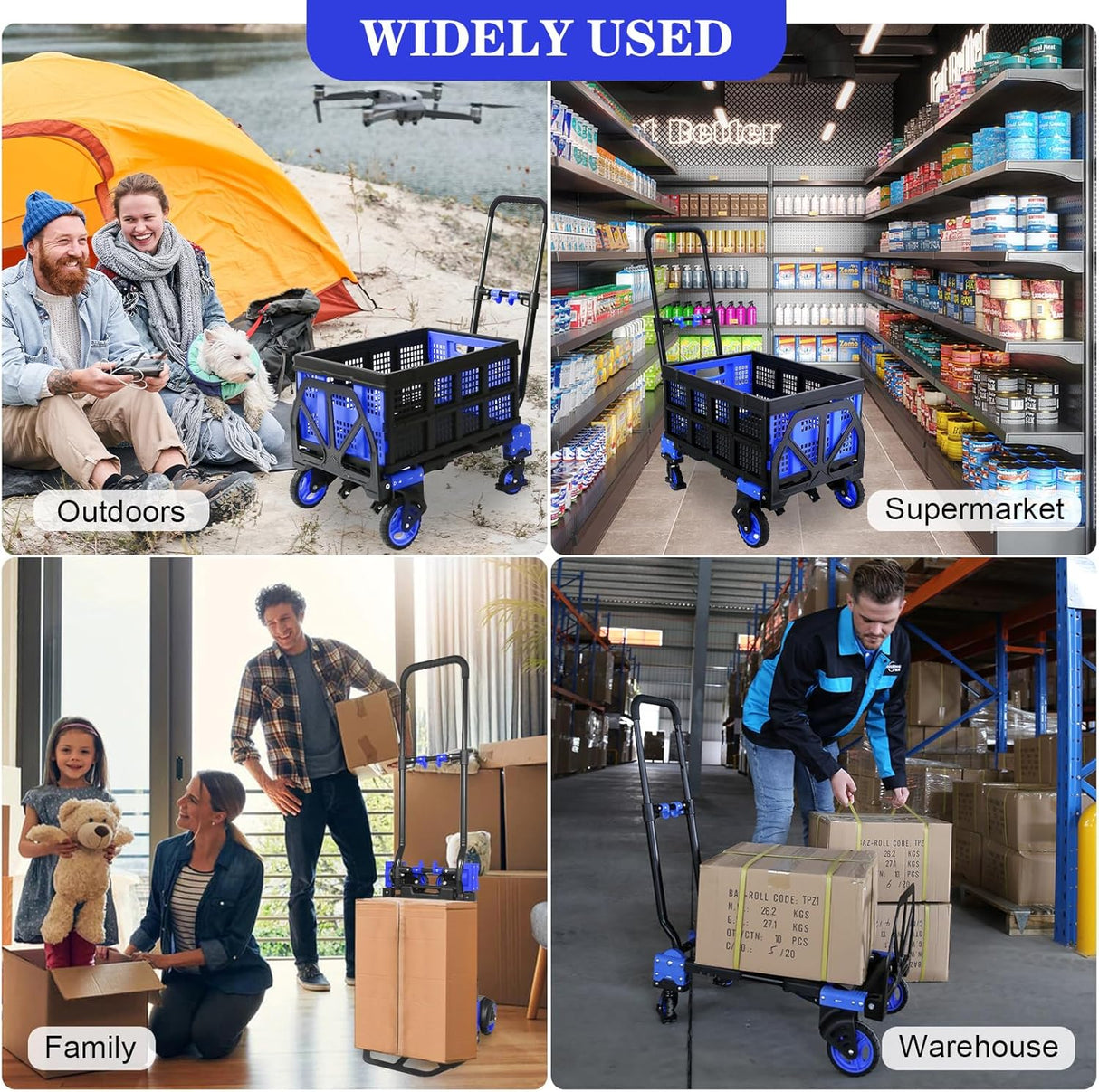 Carretilla Plegable 2 en 1, Alta Capacidad 330lbs, Modelo Portátil