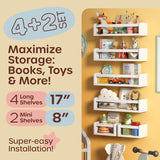 Estante de Libros Flotante para Niños, 4+2 Estantes, 6 en 1