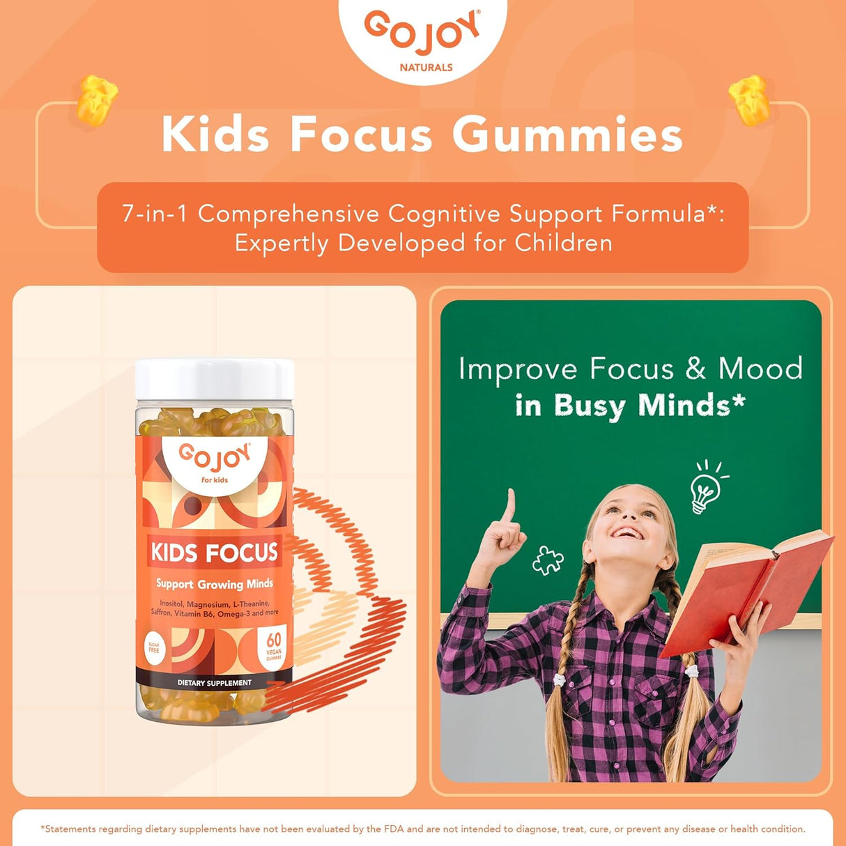 Gummies Niños Enfoque 7 en 1 Veganos Sin Azúcar Kids Focus