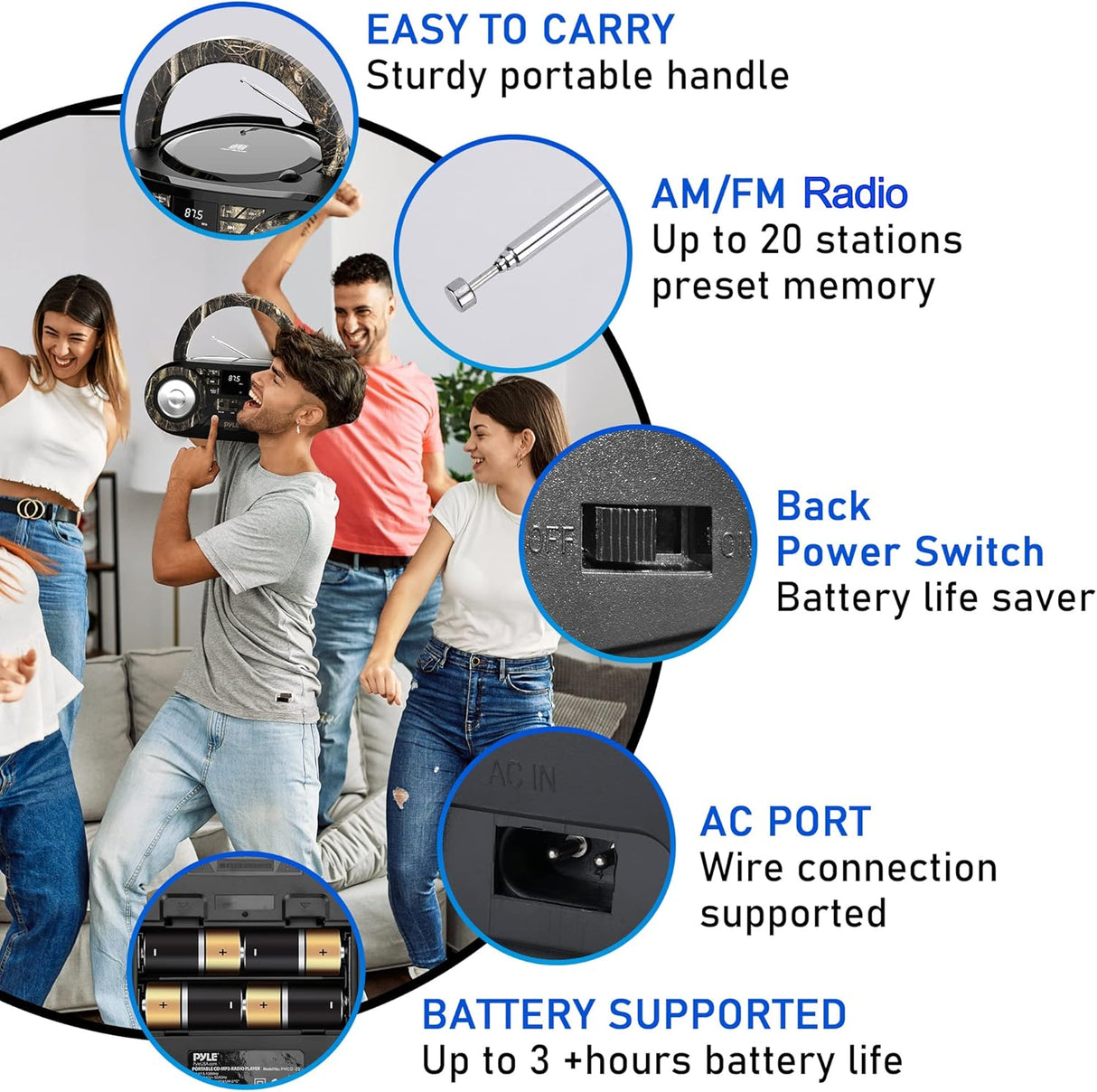 Reproductor de CD portátil Bluetooth PYLE-HOME PHCD55