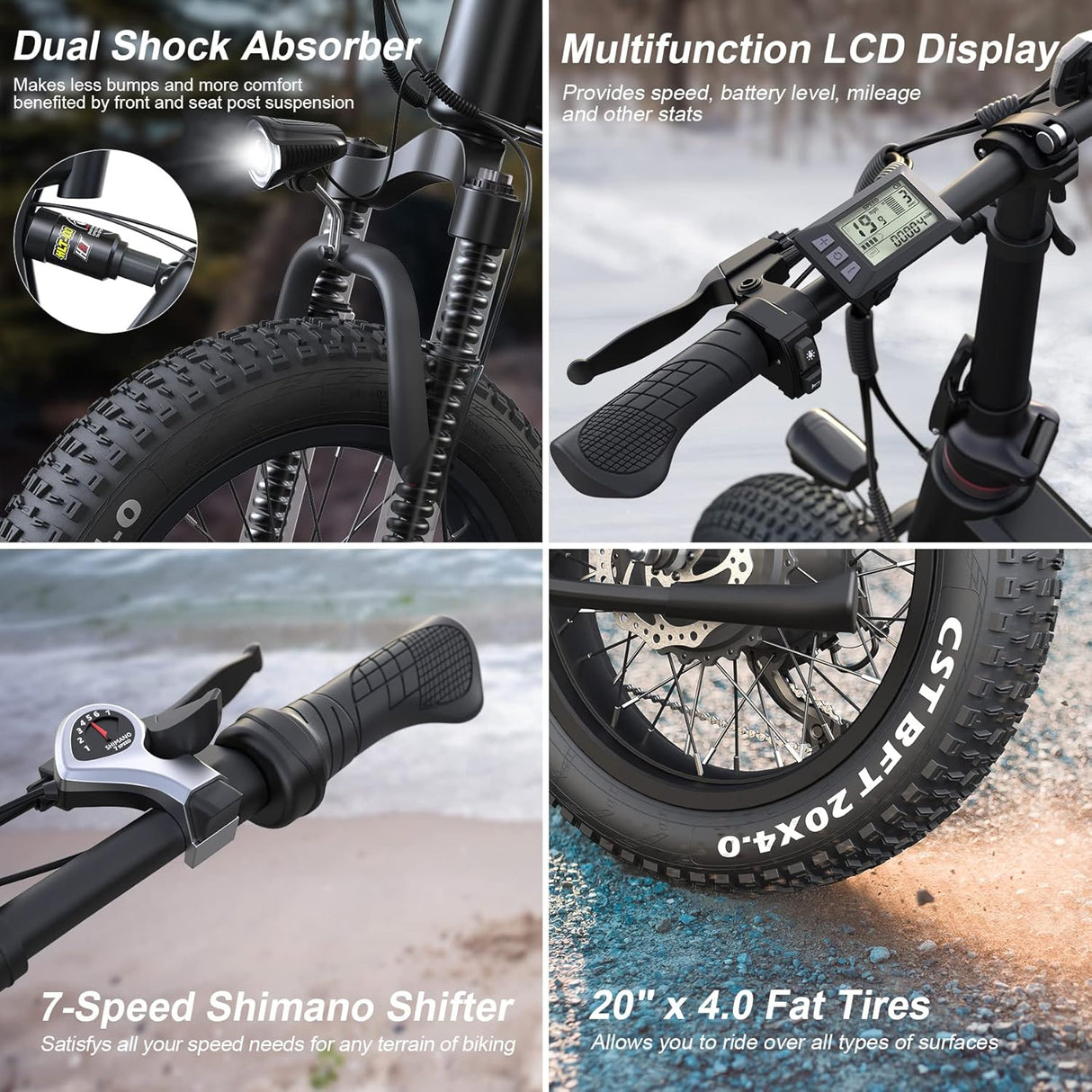 Bicicleta Eléctrica TotGuard 500W, Plegable, 20 Fat Tire