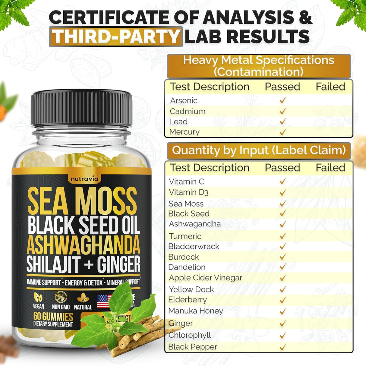 Gomitas de Sea Moss, Black Seed, Ashwagandha, Elderberry, 60