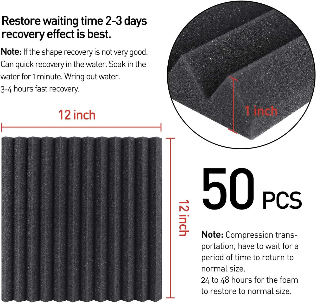 Paneles Acústicos 50 Pck Alta Densidad 1x12x12 Wedge