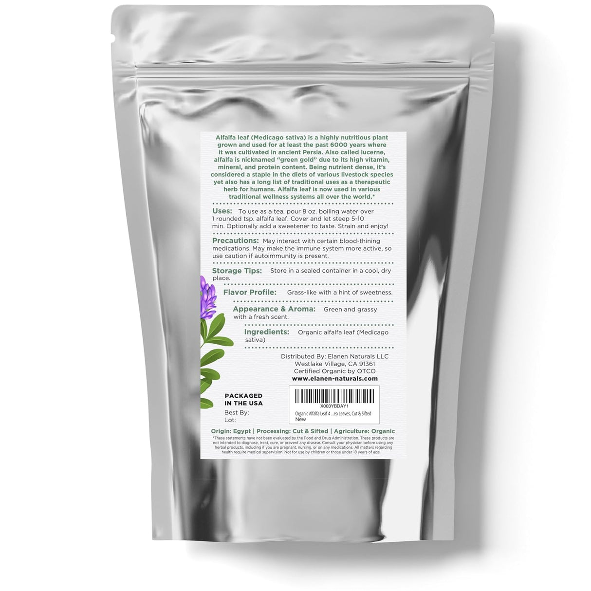 Suplemento té de hojas de alfalfa orgánica  de 4 onzas 3.99o