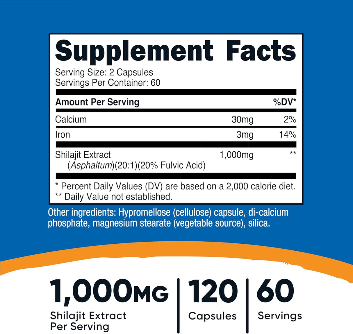 Cápsulas de Shilajit Nutricost 1000mg, 120 cápsulas