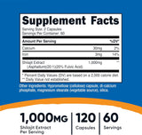 Cápsulas de Shilajit Nutricost 1000mg, 120 cápsulas