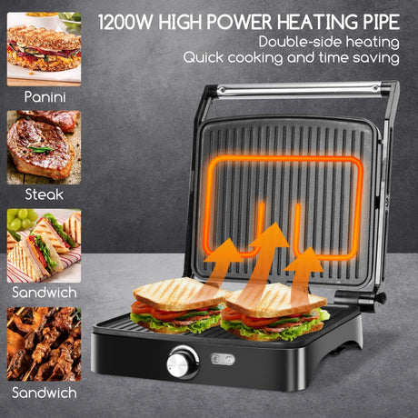 Prensa Panini Aigostar, 4 rebanadas, 1200W, control de temperatura