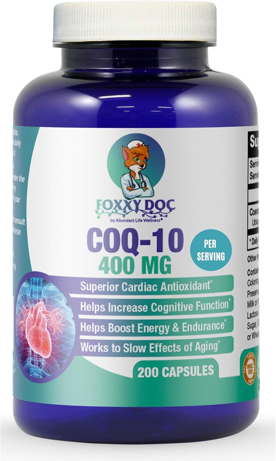 CoQ10 Suplemento Foxxy Doc 400mg 200 cápsulas