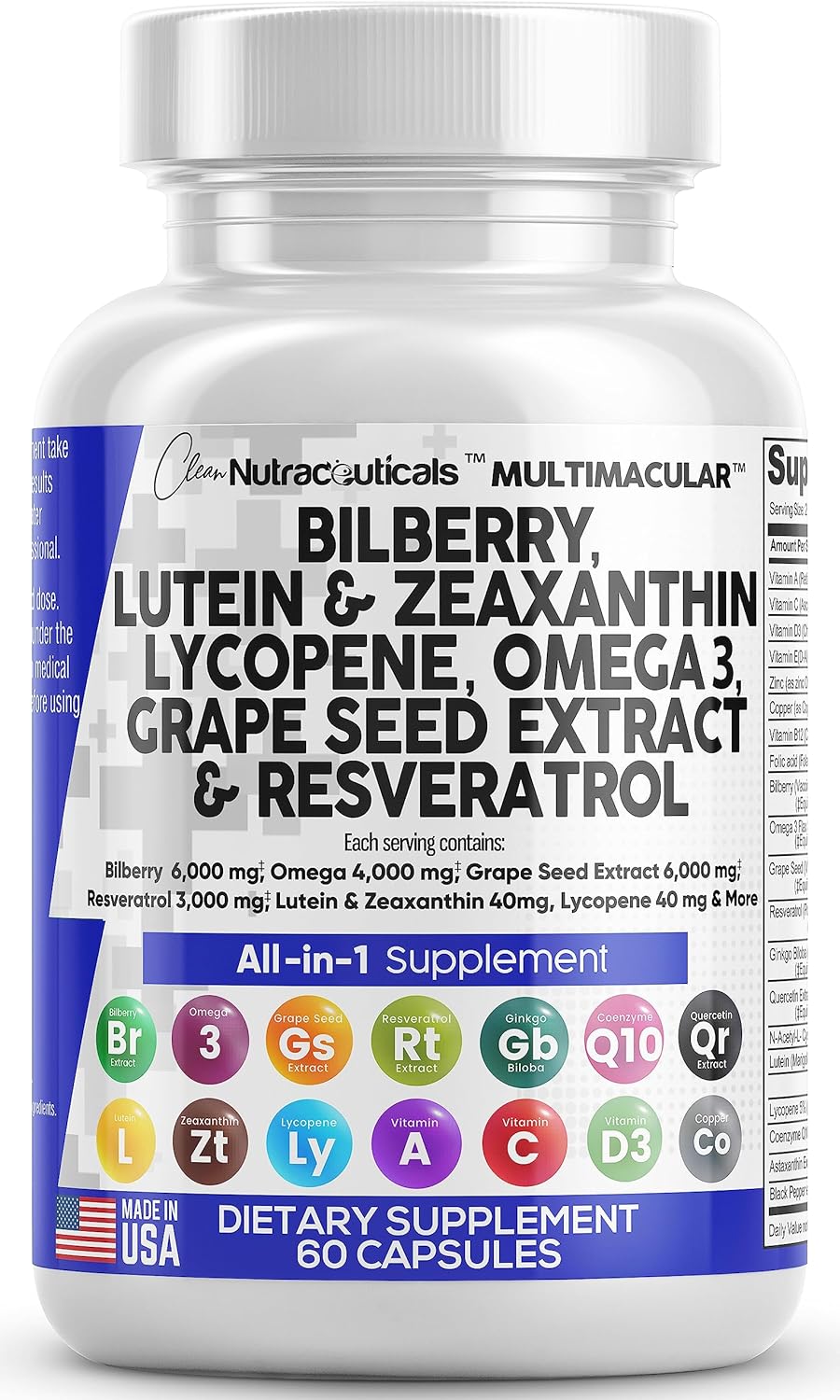 Suplementos Vitaminas para la salud ocular con arándano