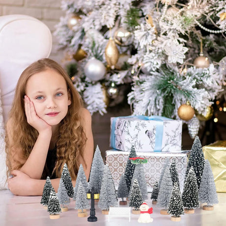 Arbolito Navidad Mini Botella Cepillo 30pcs Base Madera