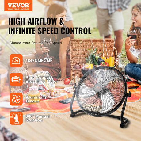 VEVOR Ventilador de piso recargable 16'', 360° pivotante, potente