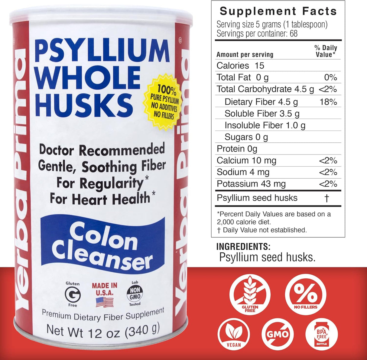 Limpiador de Colon Yerba Prima Psyllium, 12 oz (Paquete de 3)