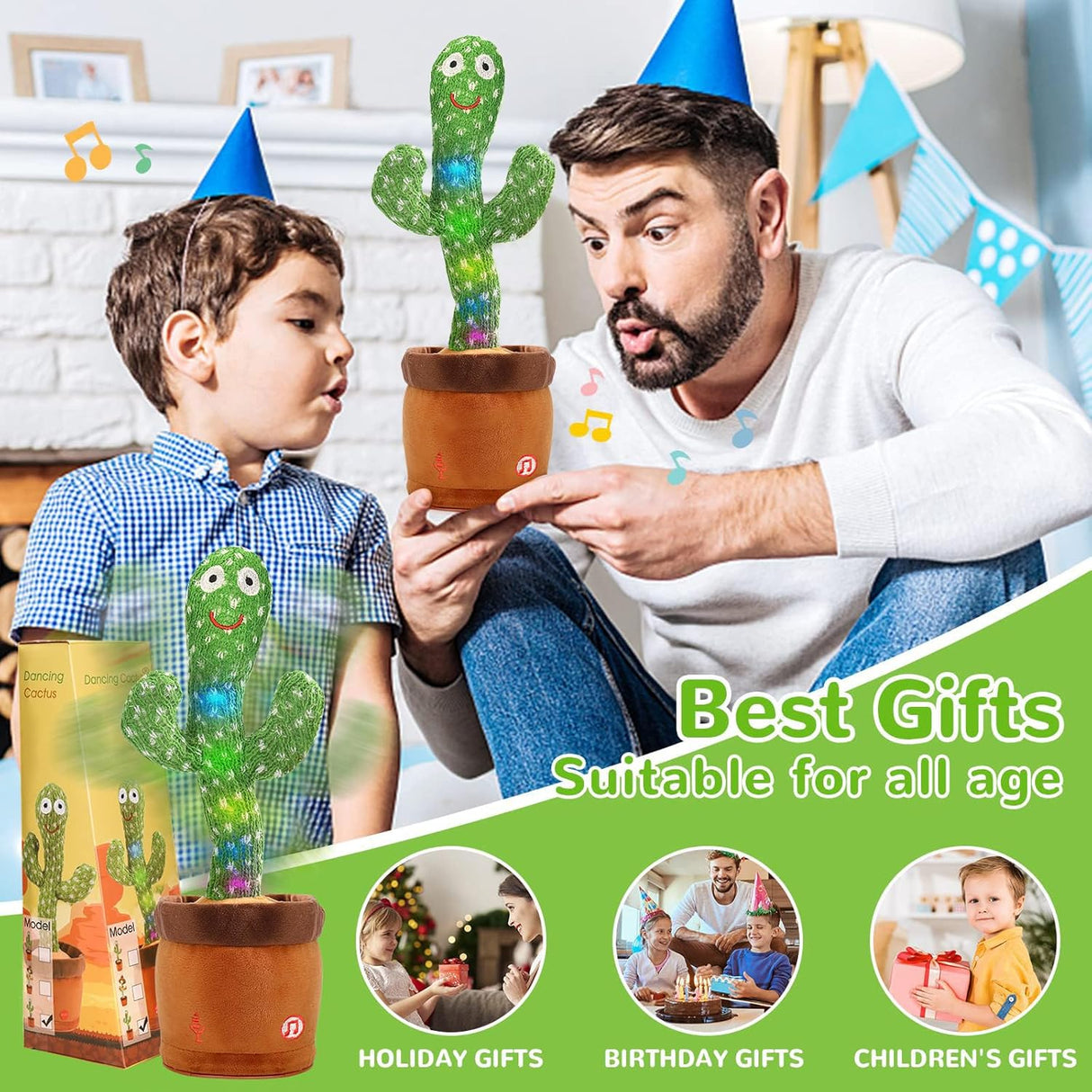 Juguete Cactus Emoin, Plush Sensory Musical, 120 Canciones, Modelo Cactus